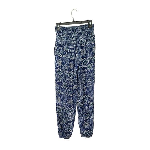 Aerie Blue Paisley Harem Pants Size Small High Rise Elastic Tie Waist Pockets - Picture 2 of 9